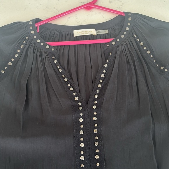 Ramy Brook Black Silk and Studded Blouse S - Picture 2 of 5